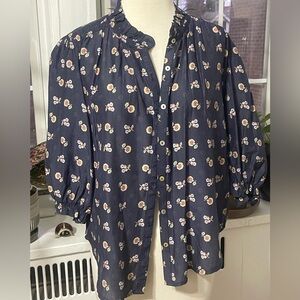 Women’s Floral Button-Up Blouse - Navy